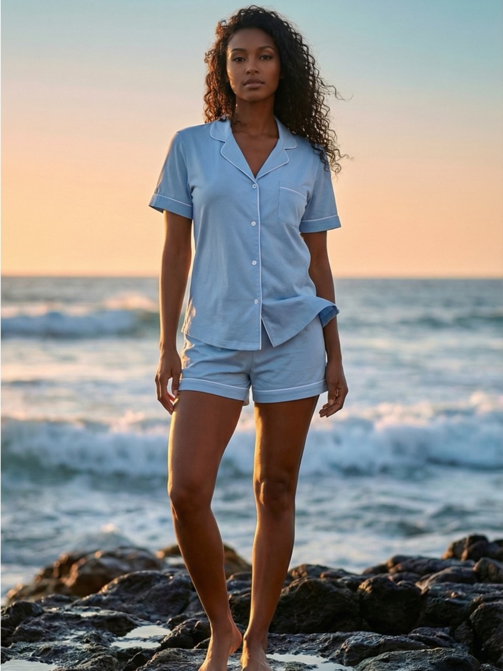 Light Blue Short-Sleeve Pajama Set